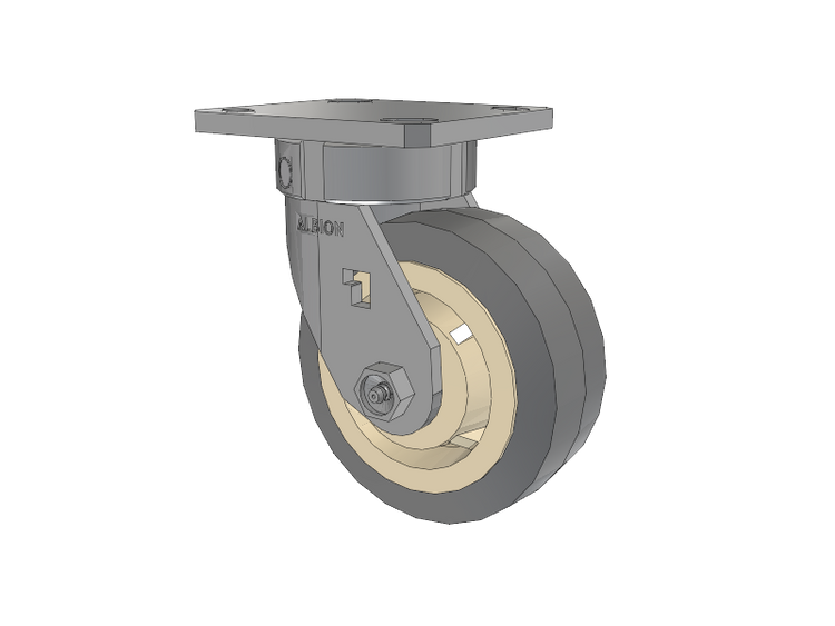 120 Series Top Plate Swivel Caster with 5 x 2 Grey Tread on Grey Core XS - X-tra Soft Rubber (Flat) - Prevenz Antimicrobial Wheel
