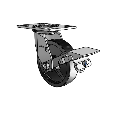 4 Series 1 1/2" Casters Top Plate Swivel Zinc with 6 x 1.5 Polyolefin Wheel and Tread Lock Brake