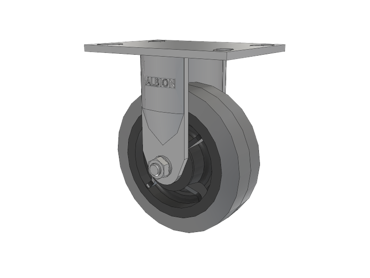 120 Series Top Plate Rigid Caster with 6 x 2 Grey Tread on Grey Core XS - Performa X-tra Soft Rubber (Flat) - Prevenz Antimicrobial Wheel