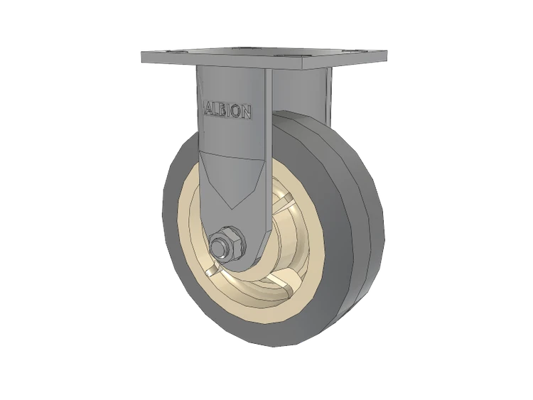 120 Series Top Plate Rigid Caster with 6 x 2 Grey Tread on Grey Core XS - X-tra Soft Rubber (Flat) - Prevenz Antimicrobial Wheel