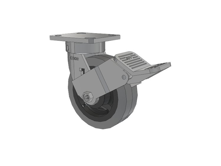 120 Series Top Plate Swivel Caster with 6 x 2 Grey Tread on Grey Core XS - Performa X-tra Soft Rubber (Flat) - Prevenz Antimicrobial Wheel and Stainless Steel Face Brake