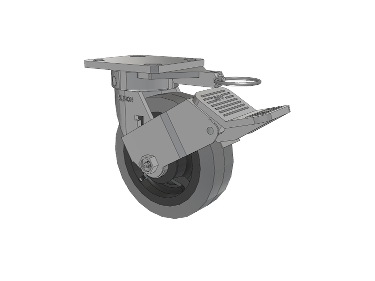 120 Series Top Plate Swivel Caster with 6 x 2 Grey Tread on Grey Core XS - Performa X-tra Soft Rubber (Flat) - Prevenz Antimicrobial Wheel and Stainless Steel Face Brake