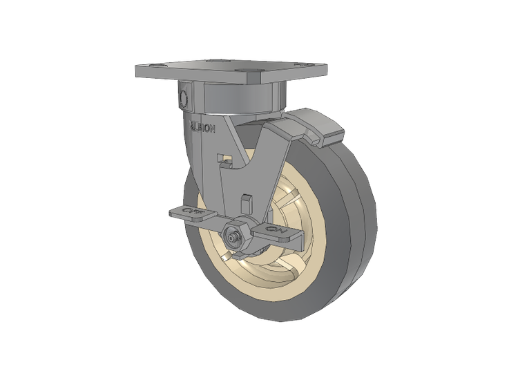 120 Series Top Plate Swivel Caster with 6 x 2 Grey Tread on Grey Core XS - X-tra Soft Rubber (Flat) - Prevenz Antimicrobial Wheel and Stainless Steel Face Brake