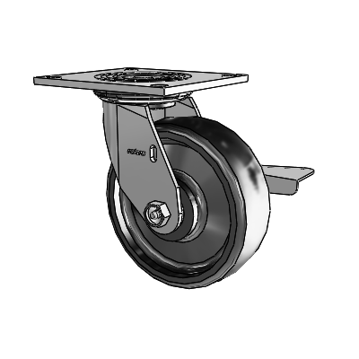 4 Series 2 Inch Wide Top Plate Swivel Caster with 6 x 2 Endura Solid Elastomer Wheel and Side Lock Brake