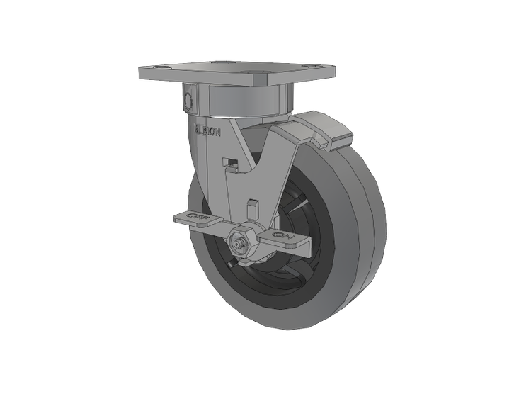 120 Series Top Plate Swivel Caster with 6 x 2 Grey Tread on Grey Core XS - Performa X-tra Soft Rubber (Flat) - Prevenz Antimicrobial Wheel and Stainless Steel Face Brake