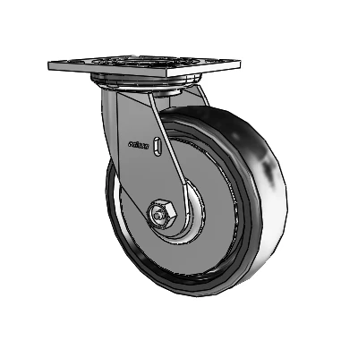 Roulette pivotante de la série 4, avec plaque supérieure de 2 pouces de large et roue en élastomère plein Endura de 6 x 2