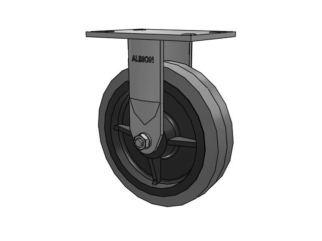 120 Series Top Plate Rigid Caster with 8 x 2 Grey Tread on Grey Core XS - Performa X-tra Soft Rubber (Flat) - Prevenz Antimicrobial Wheel
