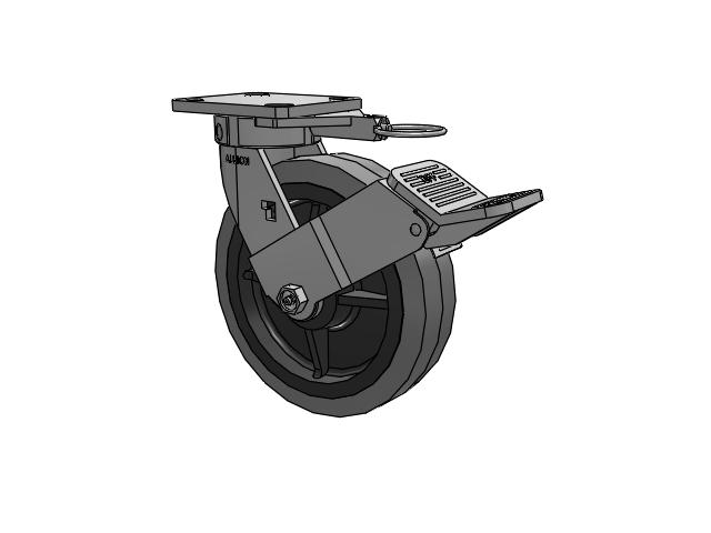 120 Series Top Plate Swivel Caster with 8 x 2 Grey Tread on Grey Core XS - Performa X-tra Soft Rubber (Flat) - Prevenz Antimicrobial Wheel and Stainless Steel Face Brake