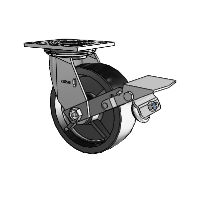 4 Series 2 Inch Wide Top Plate Swivel Caster with 6 x 2 Polyolefin Wheel and Tread Lock Brake