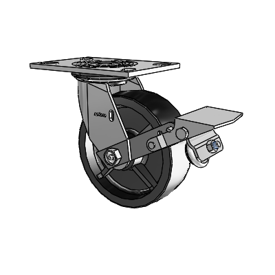 4 Series 2 Inch Wide Top Plate Swivel Caster with 6 x 2 Polyolefin Wheel and Tread Lock Brake