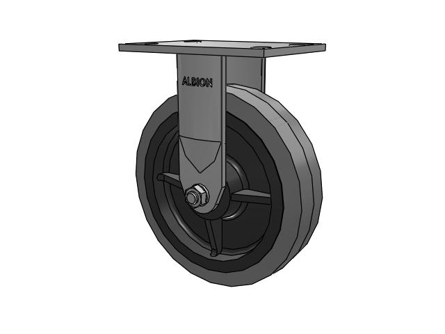 120 Series Top Plate Rigid Caster with 8 x 2 Grey Tread on Grey Core XS - Performa X-tra Soft Rubber (Flat) - Prevenz Antimicrobial Wheel