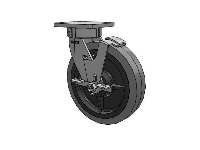 120 Series Top Plate Swivel Caster with 8 x 2 Grey Tread on Grey Core XS - Performa X-tra Soft Rubber (Flat) - Prevenz Antimicrobial Wheel and Stainless Steel Face Brake