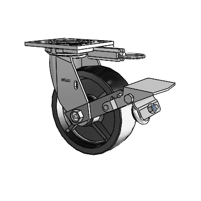 4 Series 2 Inch Wide Top Plate Swivel Caster with 6 x 2 Polyolefin Wheel and Tread Lock Brake