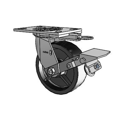 4 Series 2 Inch Wide Top Plate Swivel Caster with 6 x 2 Polyolefin Wheel and Tread Lock Brake