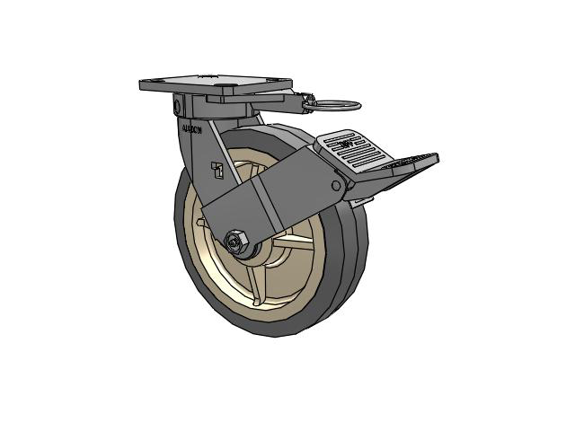 120 Series Top Plate Swivel Caster with 8 x 2 Grey Tread on Grey Core XS - X-tra Soft Rubber (Flat) - Prevenz Antimicrobial Wheel and Stainless Steel Face Brake