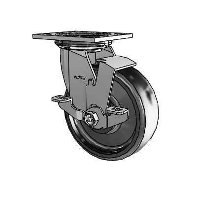 4 Series 2 Inch Wide Top Plate Swivel Caster with 6 x 2 Endura Solid Elastomer Wheel and Top Lock Brake