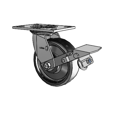 4 Series 2 Inch Wide Top Plate Swivel Caster with 6 x 2 Endura Solid Elastomer Wheel and Tread Lock Brake