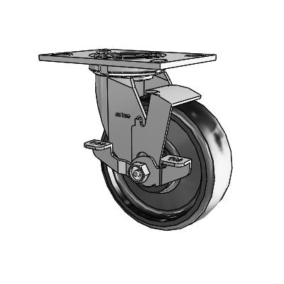 4 Series 2 Inch Wide Top Plate Swivel Caster with 6 x 2 Endura Solid Elastomer Wheel and Top Lock Brake
