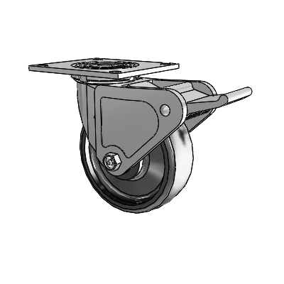 4 Series 2 Inch Wide Top Plate Swivel Caster with 6 x 2 Endura Solid Elastomer Wheel and Tech Lock Brake