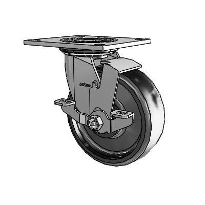 4 Series 2 Inch Wide Top Plate Swivel Caster with 6 x 2 Endura Solid Elastomer Wheel and Top Lock Brake