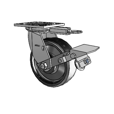 4 Series 2 Inch Wide Top Plate Swivel Caster with 6 x 2 Endura Solid Elastomer Wheel and Tread Lock Brake