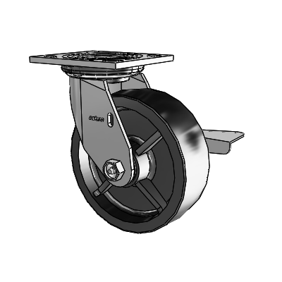 4 Series 2 Inch Wide Top Plate Swivel Caster with 6 x 2 Polyolefin Wheel and Side Lock Brake