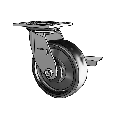 4 Series 2 Inch Wide Top Plate Swivel Caster with 6 x 2 Endura Solid Elastomer Wheel and Side Lock Brake