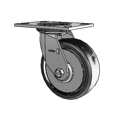 Roulette pivotante de la série 4, avec plaque supérieure de 2 pouces de large et roue en élastomère plein Endura de 6 x 2