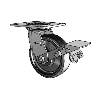 4 Series 2 Inch Wide Top Plate Swivel Caster with 6 x 2 Endura Solid Elastomer Wheel and Tread Lock Brake