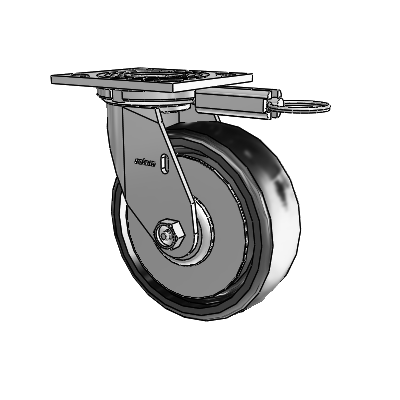 Roulette pivotante de la série 4, avec plaque supérieure de 2 pouces de large et roue en élastomère plein Endura de 6 x 2