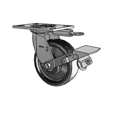 4 Series 2 Inch Wide Top Plate Swivel Caster with 6 x 2 Endura Solid Elastomer Wheel and Tread Lock Brake