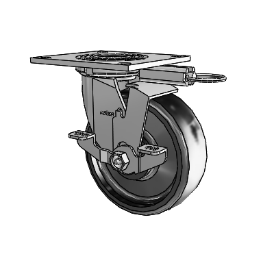 Lenkrolle der Serie 4 mit 2 Zoll breiter Oberplatte, 6 x 2 Endura-Vollelastomer-Rädern und einer Bremse mit Feststellvorrichtung