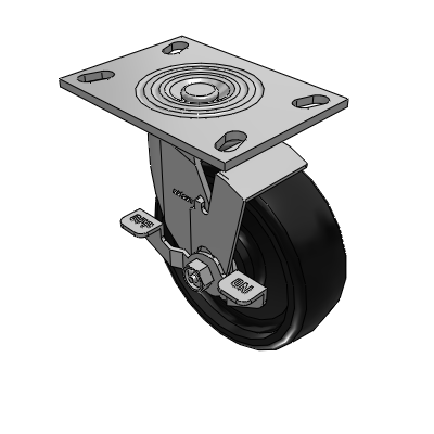 4 Series 2 Inch Wide Top Plate Swivel Caster with 6 x 2 Endura Solid Elastomer Wheel and Top Lock Brake