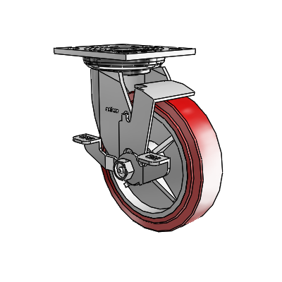 4 Series 1 1/2" Casters Top Plate Swivel Zinc with 6 x 1.5 Polyurethane HI-TECH Wheel and Top Lock Brake