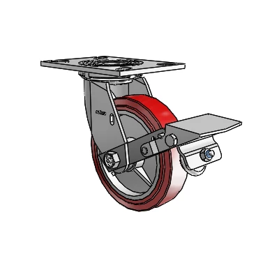 4 Series 1 1/2" Casters Top Plate Swivel Zinc with 6 x 1.5 Polyurethane HI-TECH Wheel and Tread Lock Brake