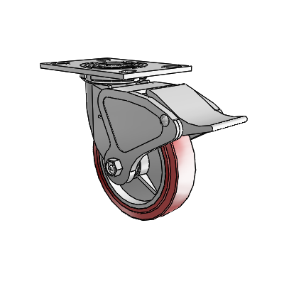 4 Series 1 1/2" Casters Top Plate Swivel Zinc with 6 x 1.5 Polyurethane HI-TECH Wheel and Total Lock Brake
