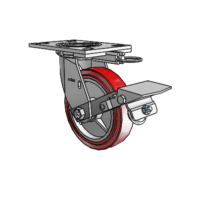 4 Series 1 1/2" Casters Top Plate Swivel Zinc with 6 x 1.5 Polyurethane HI-TECH Wheel and Tread Lock Brake