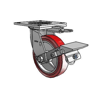 4 Series 1 1/2" Casters Top Plate Swivel Zinc with 6 x 1.5 Polyurethane HI-TECH Wheel and Tread Lock Brake