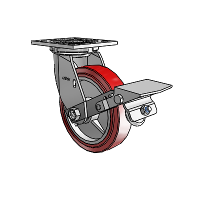 4 Series 1 1/2" Casters Top Plate Swivel Zinc with 6 x 1.5 Polyurethane HI-TECH Wheel and Tread Lock Brake