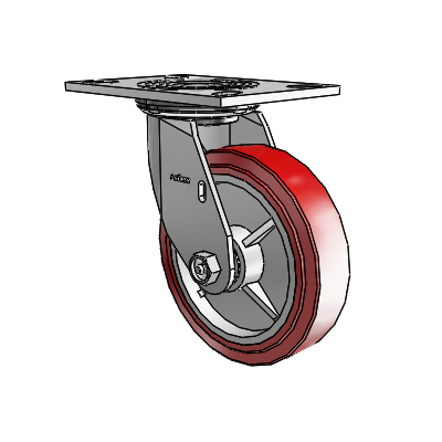 4 roulettes de la série 1 de 1 1/2", à plaque supérieure pivotante en zinc, avec roue HI-TECH en polyuréthane de 6 x 1,5