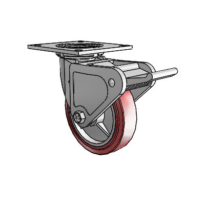 4 Series 1 1/2" Casters Top Plate Swivel Zinc with 6 x 1.5 Polyurethane HI-TECH Wheel and Tech Lock Brake