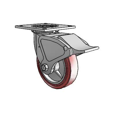 4 Series 1 1/2" Casters Top Plate Swivel Zinc with 6 x 1.5 Polyurethane HI-TECH Wheel and Total Lock Brake