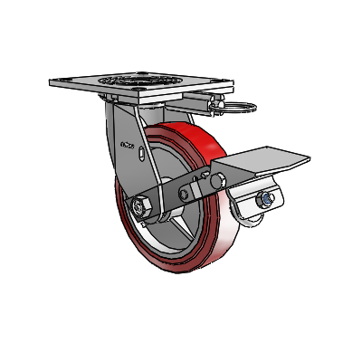 4 Series 1 1/2" Casters Top Plate Swivel Zinc with 6 x 1.5 Polyurethane HI-TECH Wheel and Tread Lock Brake