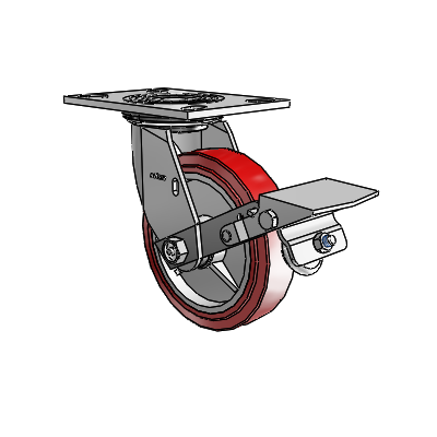 4 Series 1 1/2" Casters Top Plate Swivel Zinc with 6 x 1.5 Polyurethane HI-TECH Wheel and Tread Lock Brake