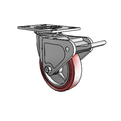 4 Series 1 1/2" Casters Top Plate Swivel Zinc with 6 x 1.5 Polyurethane HI-TECH Wheel and Tech Lock Brake