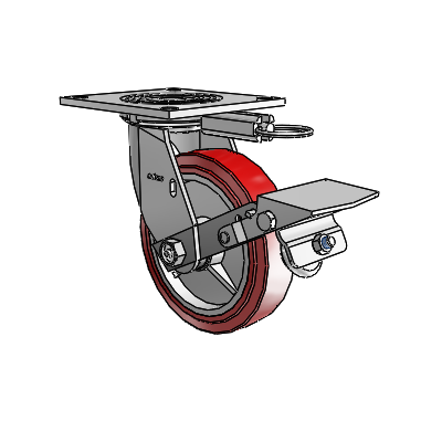 4 Series 1 1/2" Casters Top Plate Swivel Zinc with 6 x 1.5 Polyurethane HI-TECH Wheel and Tread Lock Brake