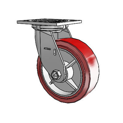 Roulette pivotante de la série 4, à plaque supérieure de 2 pouces de large, équipée d'une roue HI-TECH en polyuréthane de 6 x 2