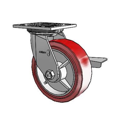 4 Series 2 Inch Wide Top Plate Swivel Caster with 6 x 2 Polyurethane HI-TECH Wheel and Side Lock Brake