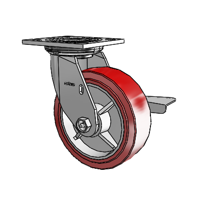 4 Series 2 Inch Wide Top Plate Swivel Caster with 6 x 2 Polyurethane HI-TECH Wheel and Side Lock Brake