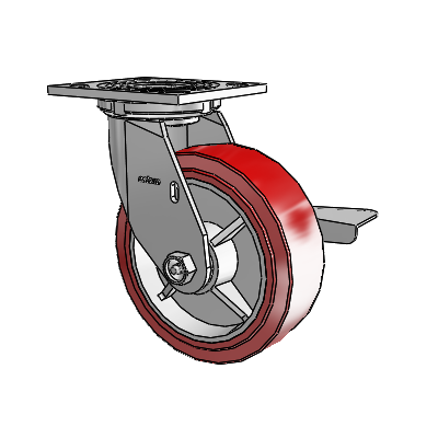 4 Series 2 Inch Wide Top Plate Swivel Caster with 6 x 2 Polyurethane HI-TECH Wheel and Side Lock Brake